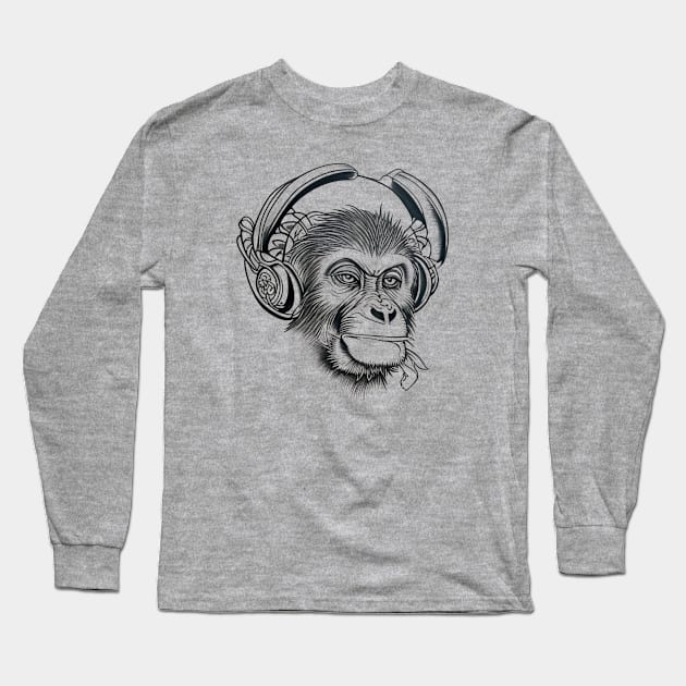 Introvert Monkey Loves Music Long Sleeve T-Shirt by samsamteez